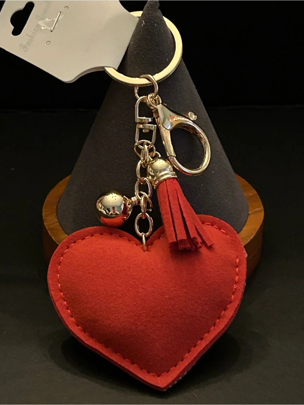 PREMIUM Puffy Pink & Red Ombré Crystal Heart Bag Charm Keychain w/Tassel